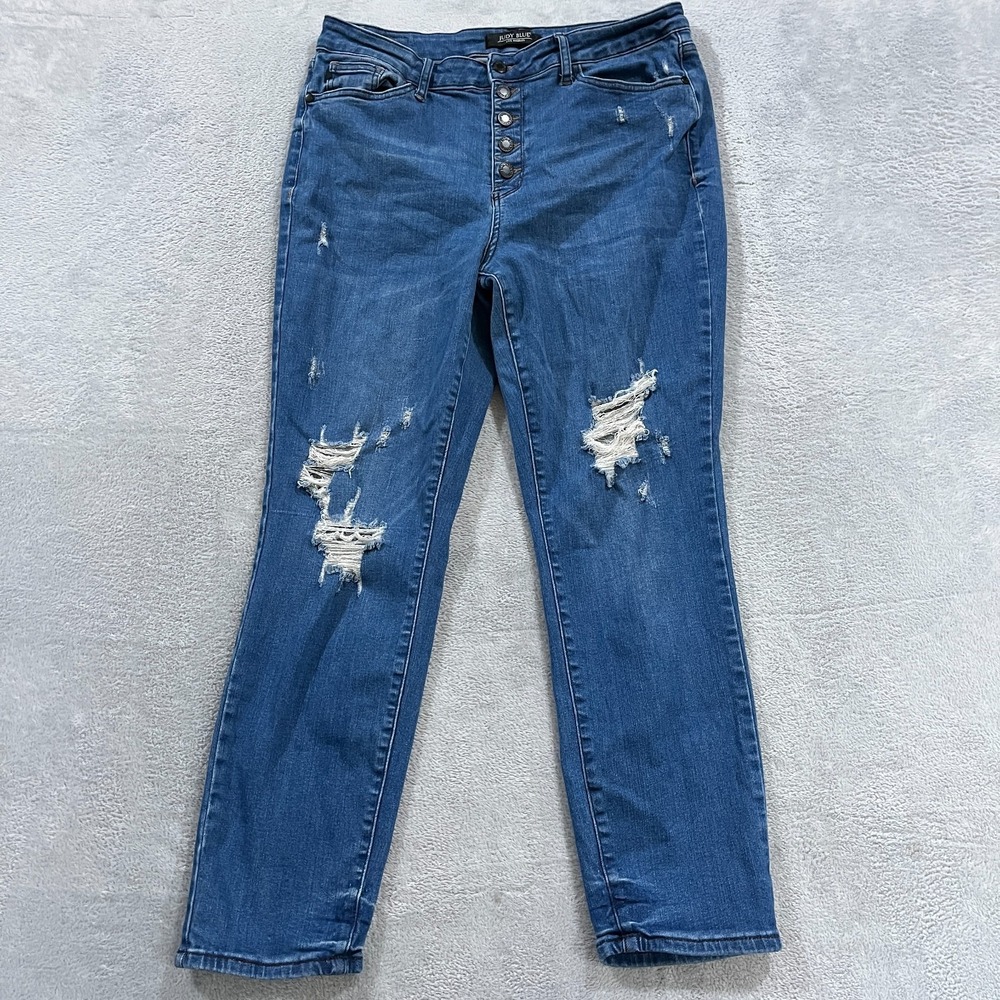 Judy Blue Jeans Womens 15‎ 32 Boyfriend Fit Denim Distressed Button Fly Western